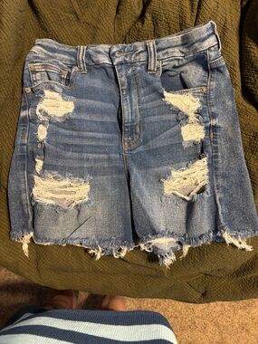 American Eagle Outfitters Medium Blue Distressed Denim Shorts